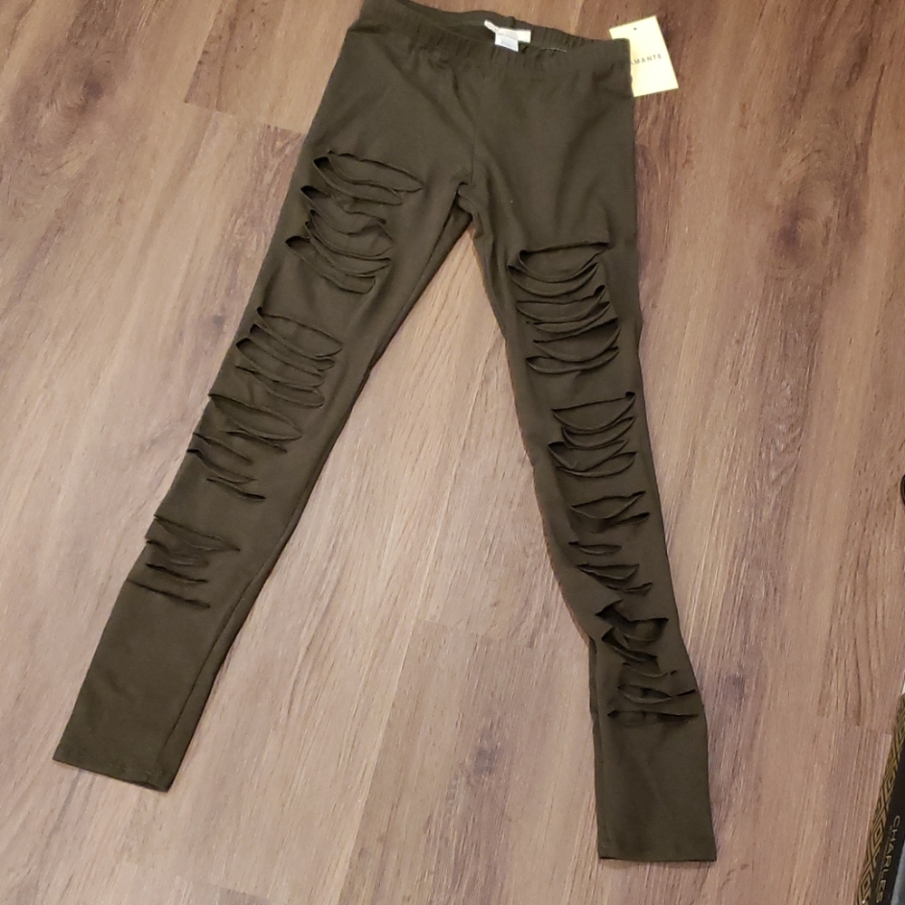 Army green leggings w/ ripps size small NWT
